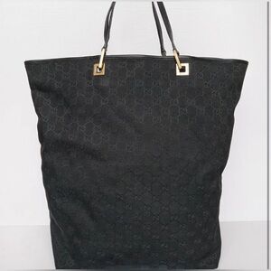 Authentic Gucci Black GG Canvas/Leather Shopper Tote